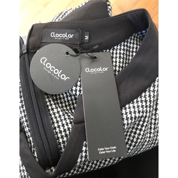 NWT Womens Black White Herringbone Split Neck dress size M - Picture 4 of 12